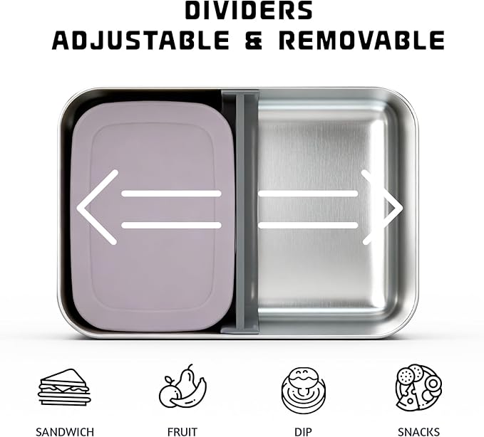 Stainless Steel Bento Box, 33oz Leak-proof Metal Lunch Box Container with Silicone Lid, Microwave-Safe, with Divider, Lunch Food Meal Prep Snack Container for School Work