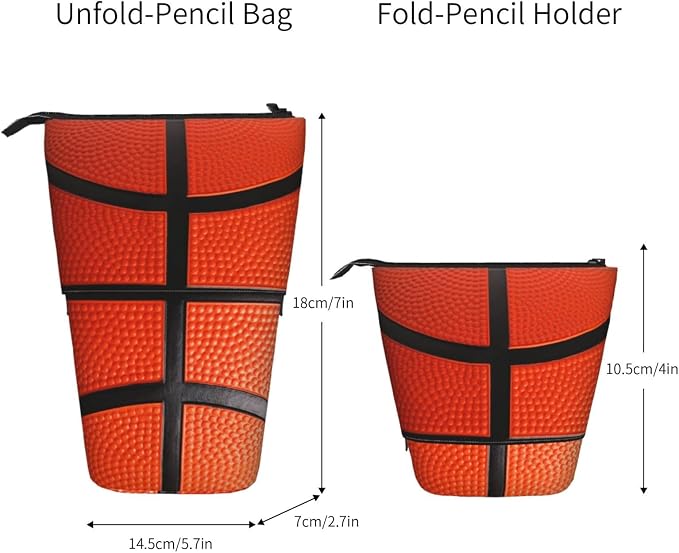Basketball Kids Standing Pencil Case Girls Boys Telescopic Stationary Pouch with Zipper Large Capacity Stand up Pen Bag Portable Makeup Holder for Children School Students Office Supplies