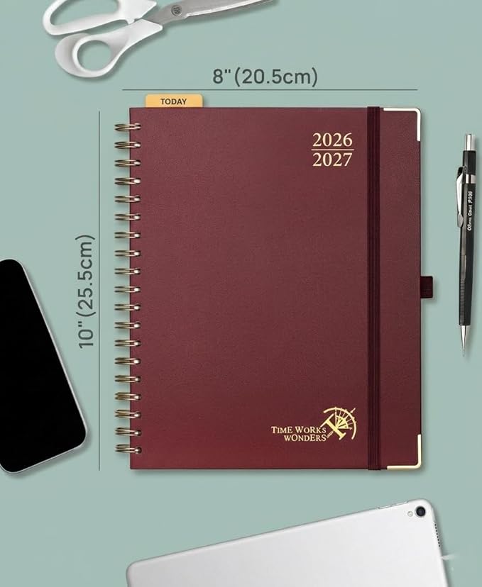 POPRUN 2026-2027 Monthly Planner, 18 Month Calendar (July 2026-Dec 2027), 7.5" x 9.5" B5 Spiral Hardcover Organizer with Dotted Note Pages, Professional Appointment Book for Business Office, Students & Teachers - Burgundy