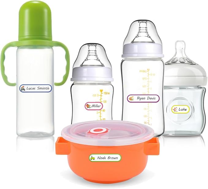 64 PCS Waterproof Daycare Labels, Name Labels for Kids Stuff School Supplies, Baby Bottle Label for Daycare Essentials, Name Stickers Tags for Water Bottle Lunch Box - Self Laminating, Dishwasher Safe