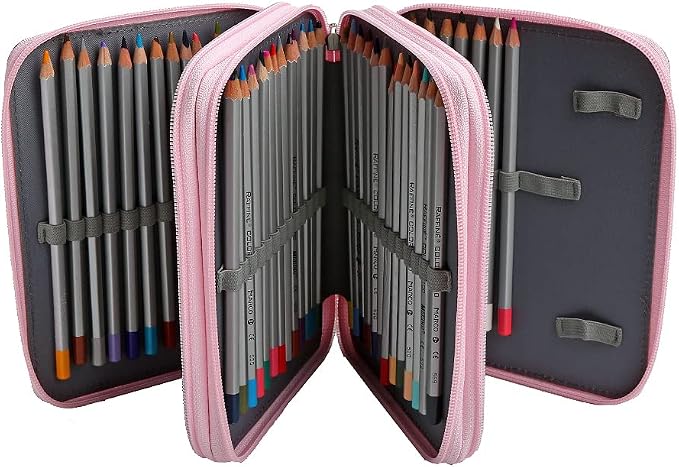 72 Slots Pencil Case Organizer w/Removal Handle Strap | 3-Layer Zipped Pencils Box Large for Colored Pencils Watercolor Pencils for Office and Travel for Artist