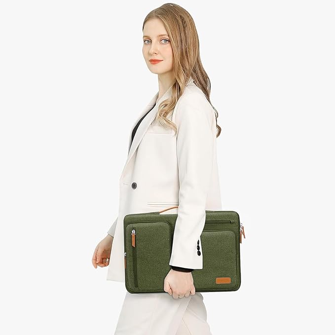 MOSISO 360 Protective Laptop Case 16 inch, 15-15.6 inch Laptop Sleeve Compatible with MacBook Pro 16, HP Acer Dell Lenovo ASUS, Side Open Carrying Case with 4 Zipper Pockets&Handle, Olive Green