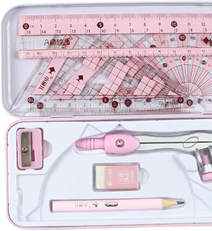 Premium Geometry Drawing Kit with Eraser and Set, Pink, 7.17x3.11in