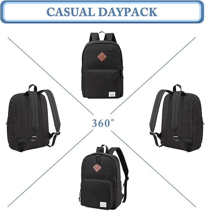 VASCHY School Backpack, Ultra Lightweight Backpack for Men Women Schoolbag Bookbag for Kids Teen Boys Girls Black