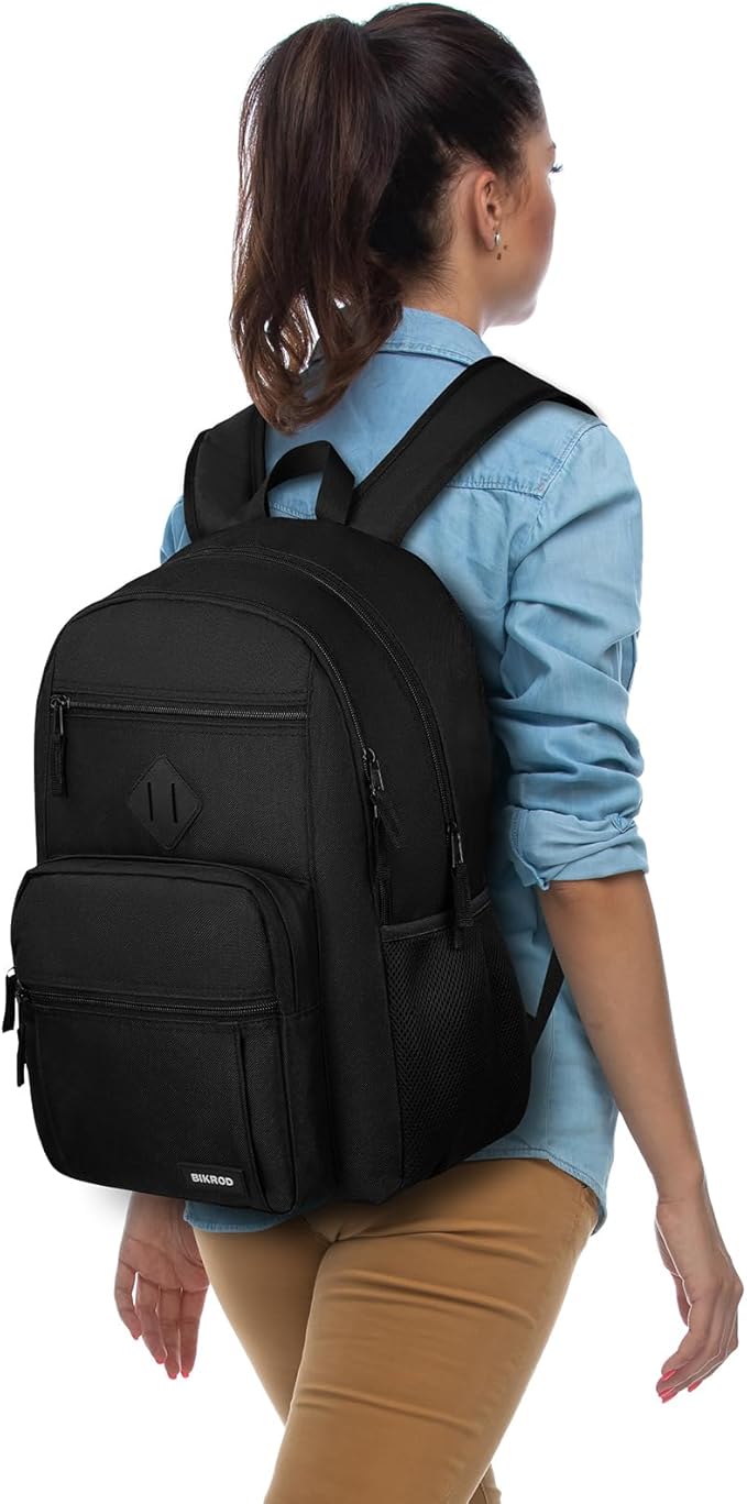 BIKROD Black Backpack for Men and Women, Backpack for School Teens Boys and Girls, Lightweight Casual High School Bookbag, Daily-use Travel Laptop Backpack Fits 17.3 Inch Notebook