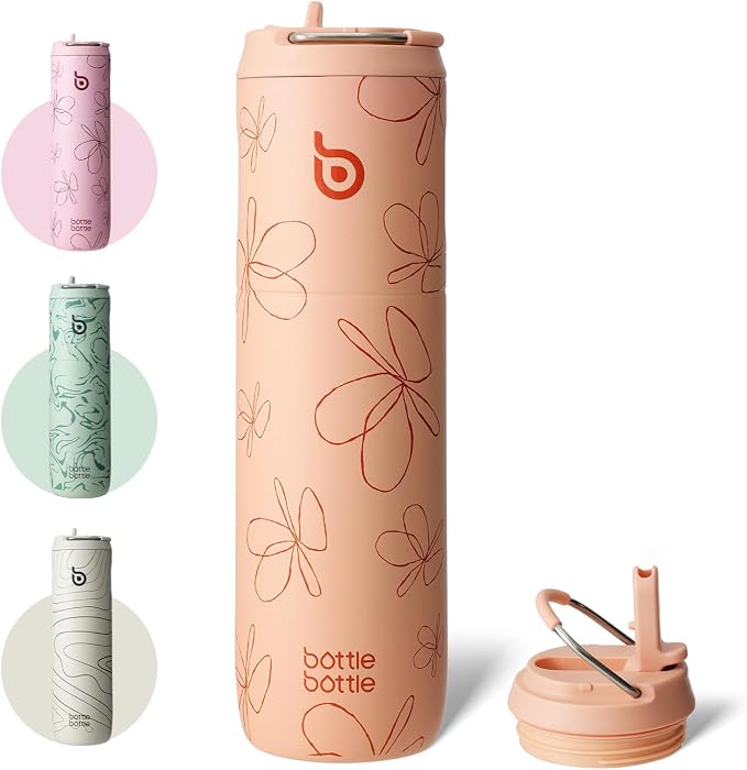 BOTTLE BOTTLE Insulated Water Bottle 24oz with Straw Lid and Handle Sports | for Travel Gym school,Stainless Steel Water Bottles,Double-Wall,Vacuum Metal,Leak Proof,BPA-Free