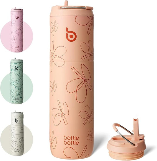 BOTTLE BOTTLE Insulated Water Bottle 24oz with Straw Lid and Handle Sports | for Travel Gym school,Stainless Steel Water Bottles,Double-Wall,Vacuum Metal,Leak Proof,BPA-Free