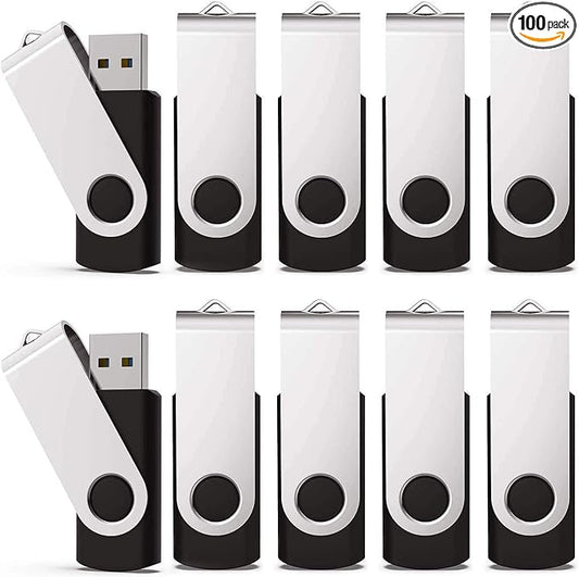 KEXIN 100 Pack 8 GB Flash Drive Bulk USB Flash Drive Thumb Drive Bundle USB Flash Drives Swivel Design Memory Stick USB 2.0 Black