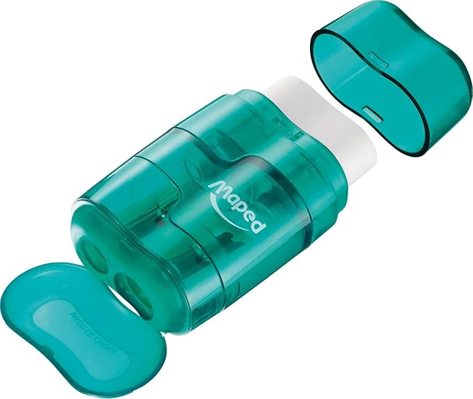Maped Helix USA - Connect Duo 2-in-1 Pencil Sharpener and Eraser, Pack of 20 - for Schoolwork & Art - Versatile & Safe - Assorted Colors