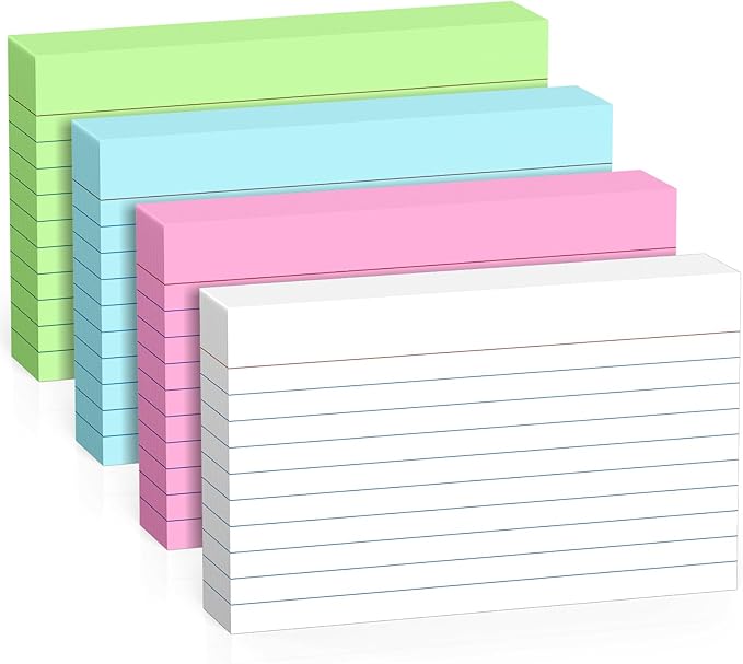 200 Pcs Colored Index Cards 3 x 5 Inch Ruled Index Cards, Flash Cards College Ruled for School, College, Office and Home Organization, Durable Study To Do List Note Cards with Ruled Lines