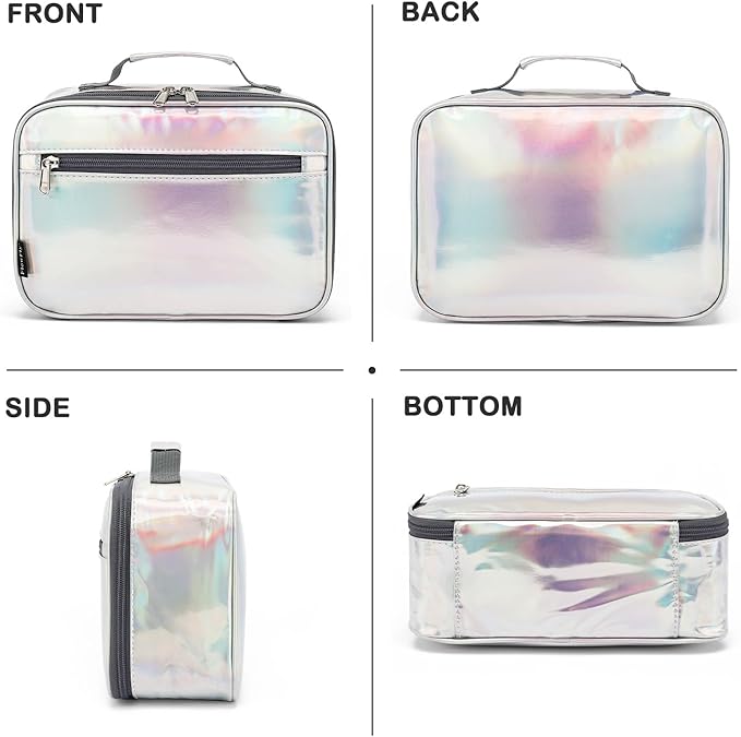 FlowFly Kids Lunch box Insulated Soft Bag Mini Cooler Back to School Thermal Meal Tote Kit for Girls, Boys, Silvery