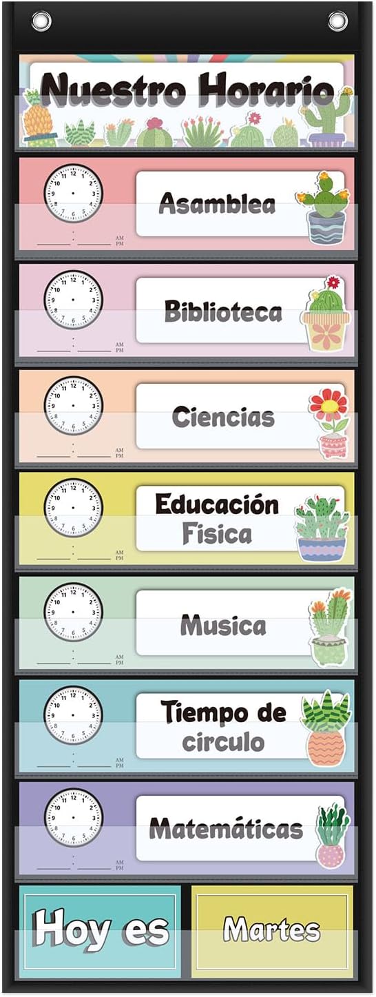 Spanish Daily Schedule Pocket Chart for Classroom- a Versatile and Engaging Tool to Help Students Stay Organized and on Track Throughout the Day (Black)