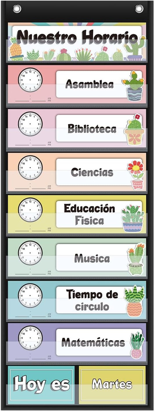 Spanish Daily Schedule Pocket Chart for Classroom- a Versatile and Engaging Tool to Help Students Stay Organized and on Track Throughout the Day (Black)