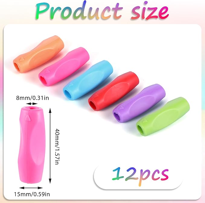 12PCS Silicone Grippers for Pencil with 3 Concaves, Multicolour Comfort Grip for Pencil Pen Ergonomic Writing Aid for Adult Student Writing Drawing Stylus