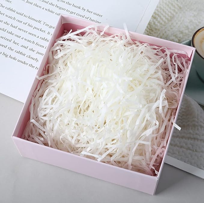 Raffia Paper Shreds, 100g Shredded Paper for Gift Box, Crinkle Cut Paper Shred Filler for Gift Wrapping & Basket Filling(White)