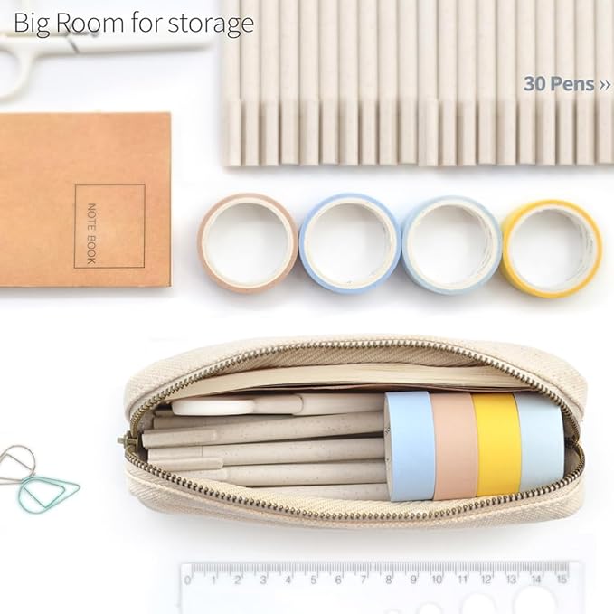 Pencil Pen Case, Canvas Pencil Pouch Big Capacity Pen Bag with Zipper Durable Stationary Storage Bag for Adult Students Officers