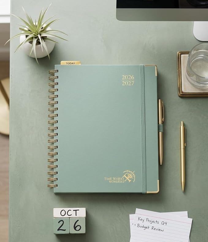 POPRUN 2026-2027 Monthly Planner, 18 Month Calendar (July 2026-Dec 2027), 7.5" x 9.5" B5 Spiral Hardcover Organizer with Dotted Note Pages, Professional Appointment Book for Business Office, Students & Teachers - Midnight Green