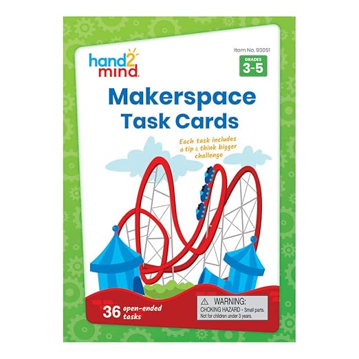 hand2mind Makerspace Task Cards, STEM Learning Cards for Kids Grade 3-5, 36 STEM Activities, Kids Building Projects, Learning Cards, Educational Toys, Fun Ideas on What to Build, Classroom Supplies