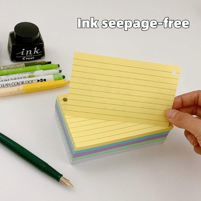 250 Count 3 x 5 Inch Colorful Index Cards, Heavy Duty Neon 250 Sheets Lined Flashcards for Studying, Office & Home Use (Multicolored with Ring B)