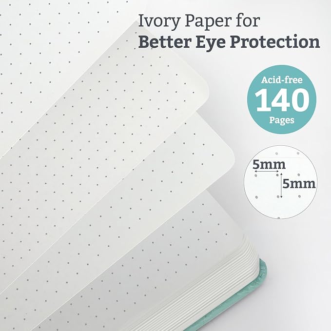2Pack Bullet Dotted Journal Hardcover Notebook, A5 140 Pages 120Gsm Thick Paper for School,Note Taking,Work,Diary，5.7''*8.3'',Light Green