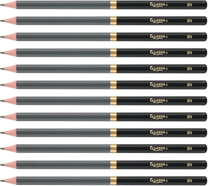 Cezanne Graphite Drawing Pencils Set - 6H, Set of 12 Break-Resistant Graphite Lead, Easy-to-Sharpen Sketch Pencils, Master Artist Quality Graphite Pencils for Technical and Artistic Drawing