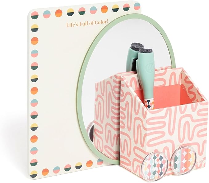 U Brands Magnetic Locker Accessories and Decorating Kit, 6 Piece Set, Colorful Cubist, Back to School Essentials, Whiteboard, Mirror, and More
