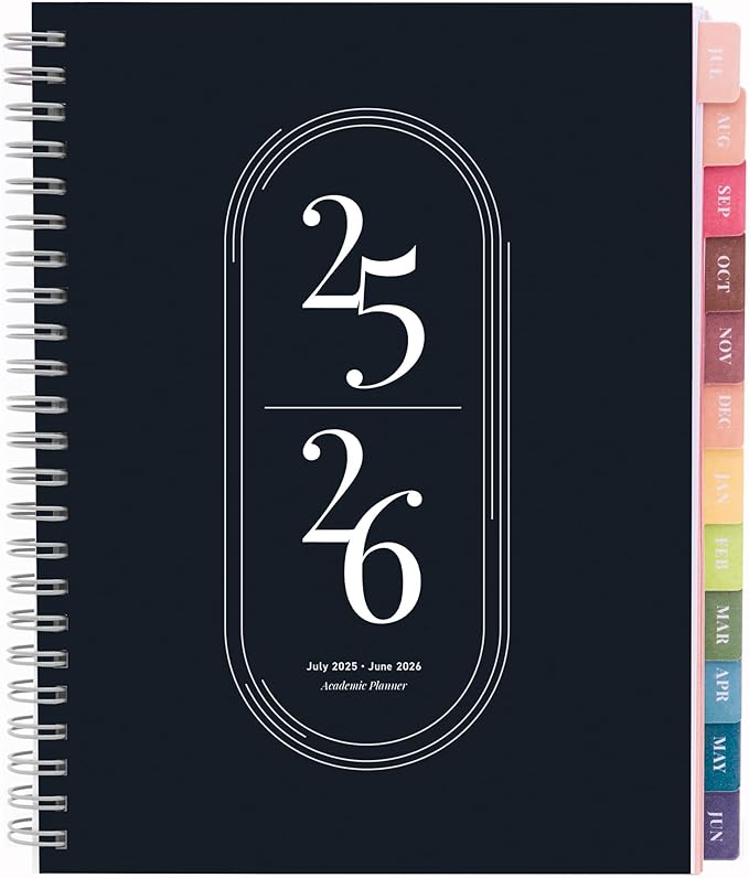 Rileys Academic Planner 2025-2026, Daily, Weekly & Monthly Planner, July 2025 - June 2026, Student Notes Pages, Twin-Wire Binding, Weekly Agenda for School & Work (8 x 6-Inches, Black)