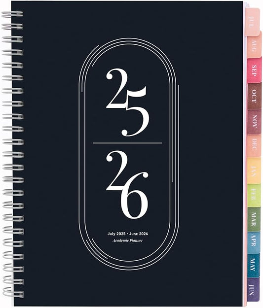 Rileys Academic Planner 2025-2026, Daily, Weekly & Monthly Planner, July 2025 - June 2026, Student Notes Pages, Twin-Wire Binding, Weekly Agenda for School & Work (8 x 6-Inches, Black)
