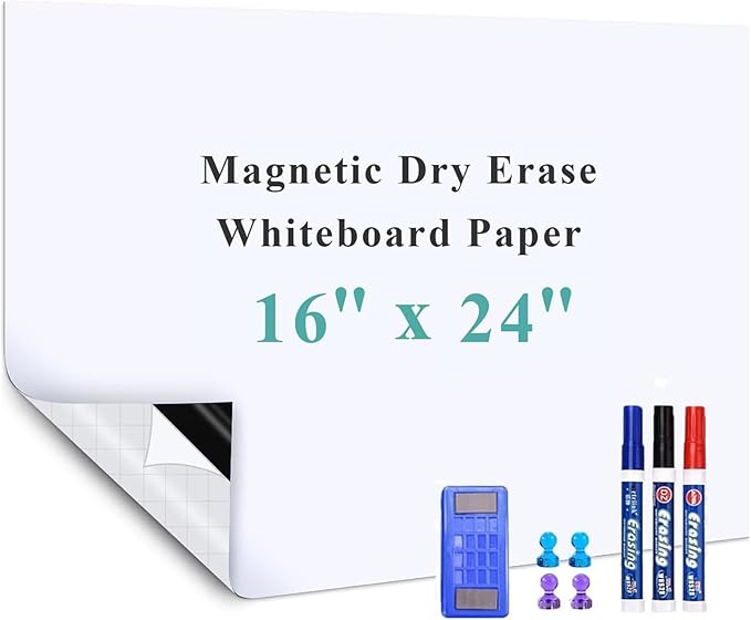 Self-Adhesive Office Whiteboard Sticker: 16" x 24" Magnetic Receptive Dry Erase Wall Film | No Ghosting Easy Peel & Stick for Professionals | Flat-Lay Ready for Meeting Room