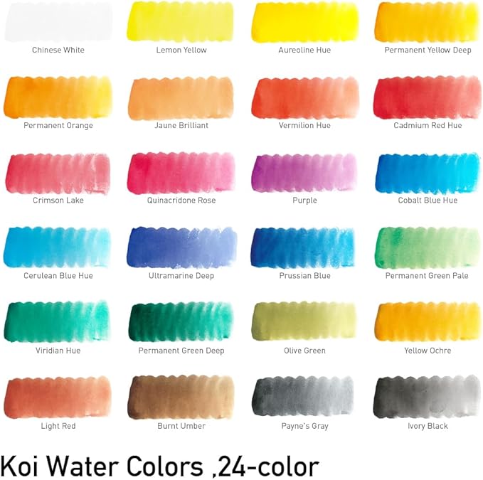 SAKURA XNCW-24N, 24 Assorted Watercolors Field Sketch Set with Brush