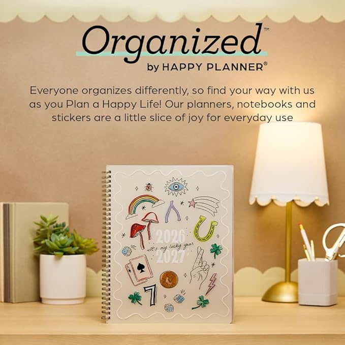 Organized by Happy Planner Twin-Loop Dated 12-Month July 2026–June 2027 Academic Planner, Big Size, 8.5" x 11", Academic Layout, Lucky Day