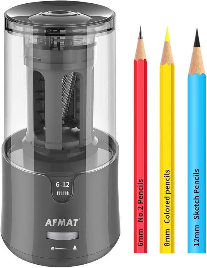 AFMAT Electric Pencil Sharpener, Heavy Duty Pencil Sharpeners for 6-12mm No.2/Colored Pencils, Auto Stop, Super Sharp & Fast, Electric Pencil Sharpener Plug in for Office, Home, PS91