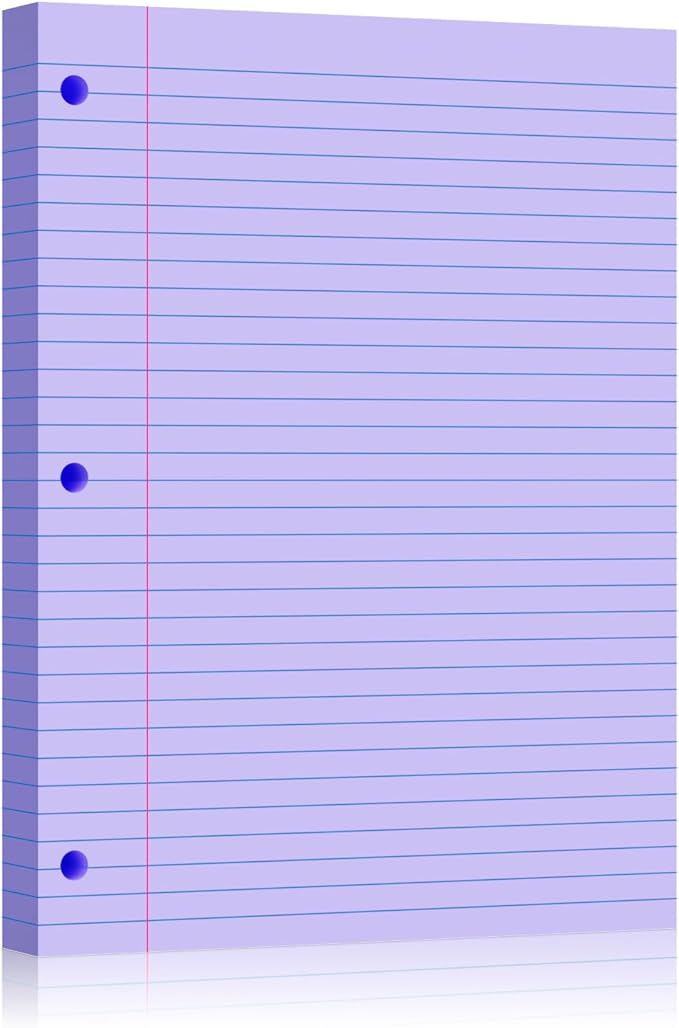 Purple Loose Leaf Paper 100 Sheets 8" x 10.5" Filler Paper, College Ruled 3-Hole Punched, Notebook Paper for 3-Ring Binders Notepad Writing Note Pads To-Do Lists for Office & School Supplies