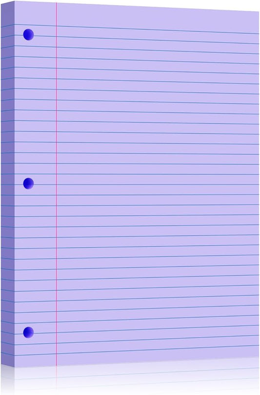 Purple Loose Leaf Paper 100 Sheets 8" x 10.5" Filler Paper, College Ruled 3-Hole Punched, Notebook Paper for 3-Ring Binders Notepad Writing Note Pads To-Do Lists for Office & School Supplies