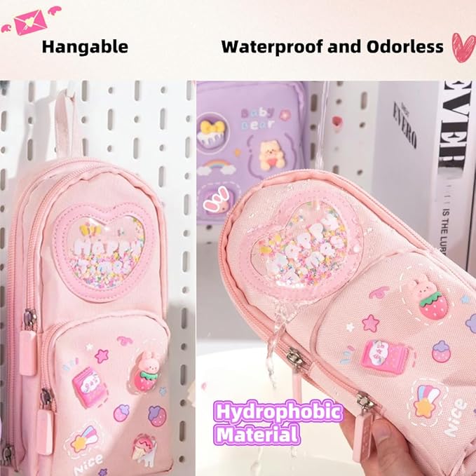 Large Capacity Kawaii Pink Pencil Case & Pencil Pouch – Cute 3-Compartment Stationery Organizer for School Supplies, Office, and Travel | Ideal Gift for Girls and Art Lovers