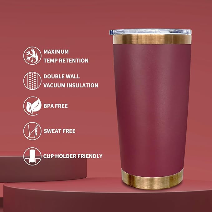 20 oz Tumbler Bulk 4 Pack Stainless Steel Tumblers with Lids and Straws, Double Wall Vacuum Insulated Travel Coffee Mug for Laser Engrave, Powder Coated Cups for Hot and Cold Drinks (Red,4 pack)