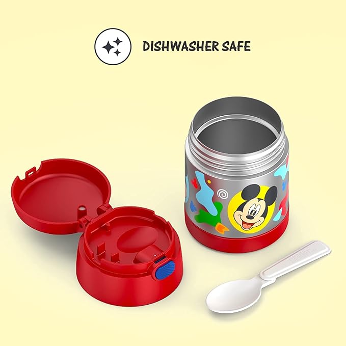 THERMOS FUNTAINER 10 Ounce Stainless Steel Vacuum Insulated Kids Food Jar with Spoon, PRESCHOOL MICKEY
