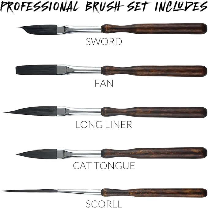 5 Pcs Pinstriping Brush Long Liner Brush Scroll Sword Dagger Striper Professional Travel Art Paintbrushes Paint Brushes High Performance Striping Brushes