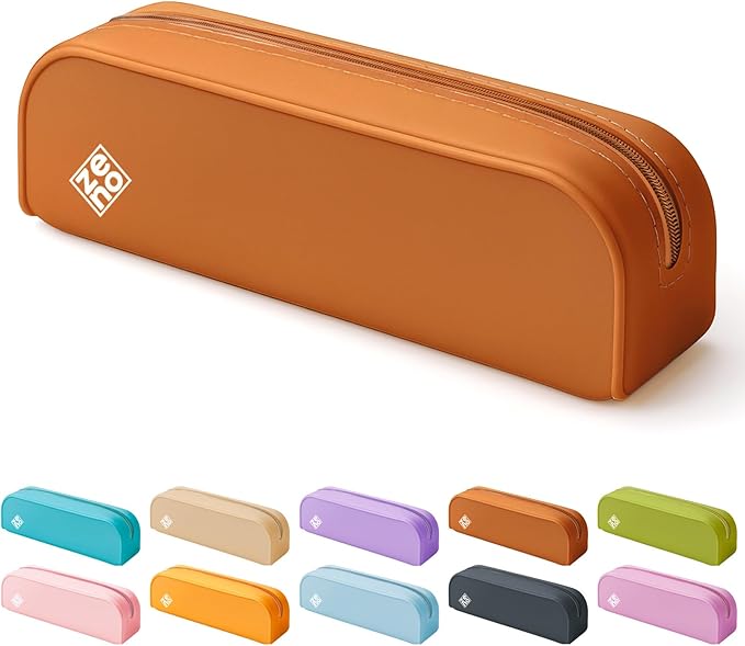 ZENO Silicone Pencil Case – Aesthetic Pencil Pouch for Women & Teens – Cute Pen Case, Orange Makeup Bag, Travel Pouch, Small Stationary Organizer, Pencil Box – Terracotta Shore