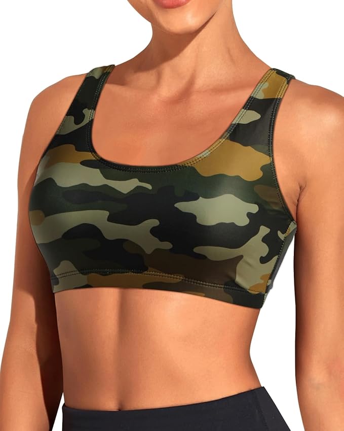 Tempt Me Women Sports Bra Bikini Top Push Up Scoop Neck Bathing Suits Top Padded Swim Crop Tops Only