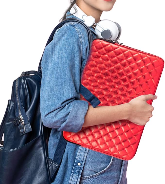 Puffy Laptop Sleeve 11 12 13 13.3 14 15 15.6 inch Case Protective Bag Quilted PU Leather Lined Padded