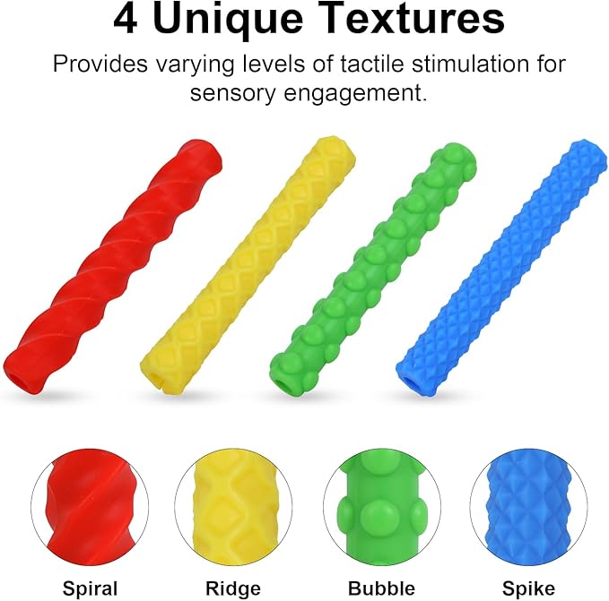 Sensory Pencil Grips for Kids 4 Pack, Quiet Classroom Fidget Toys, Textured Silicone ADHD & Autism Calming Tools, Anxiety Relief Item for Adults & Teens, Christmas Stocking Stuffers Gifts