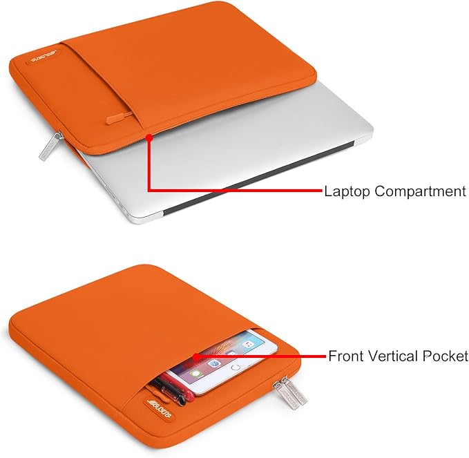MOSISO Laptop Case 14 inch, 14 inch Laptop Sleeve Compatible with HP Lenovo Dell ASUS Acer, HP Stream, Dell Latitude, Lenovo IdeaPad, Polyester Vertical Computer Sleeve Bag with Pocket, Orange