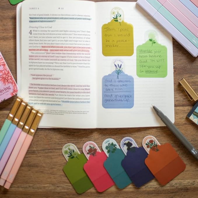 Mr. Pen- Plastic Transparent Bible Sticky Notes, 10 Pads, 200 Sheets, Botanical Design, Bible Journaling Supplies, Plastic Sticky Notes, Water Resistant, Easy Peel, Removable, Bible Study Essentials