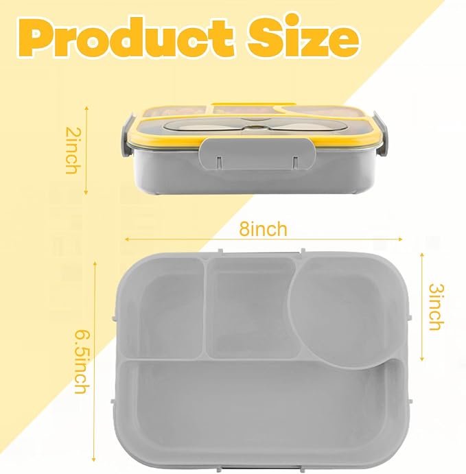 Bento Box for Adults,4 Compartments Lunch Box, Lunch Containers,Grey