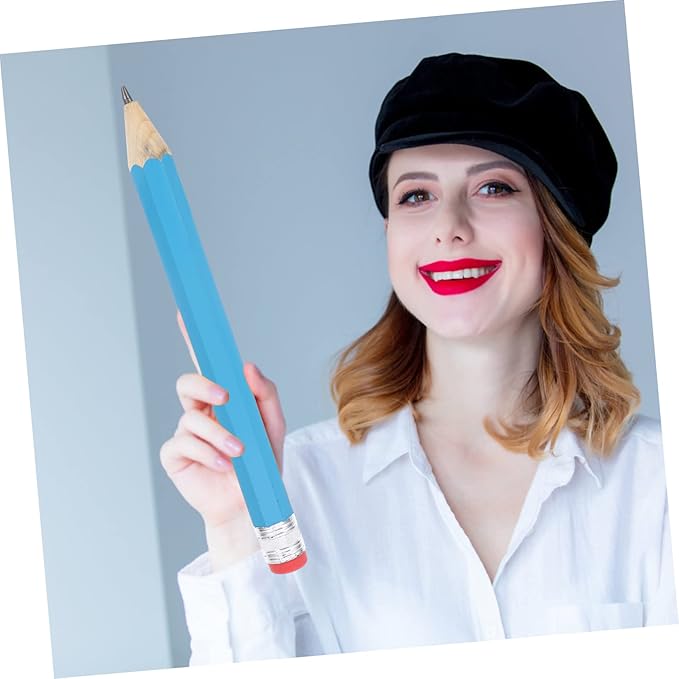 Veemoon 35cm Long Jumbo Blow up Pencil Large Wooden Drawing Writing Pencil Blue Eraser Break Resistant Art Writing Stationery for Props