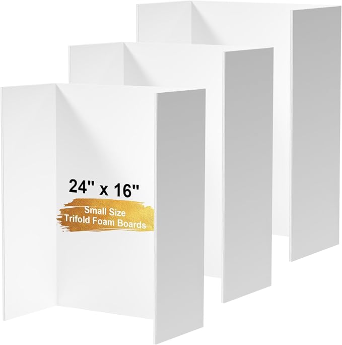 Ndsox 3 Pack 24" x 16" White Trifold Poster Board Foam Core, Small Tri Fold Foldable Display Posterboard Foam Project Boards for School Projects, Photos Displays & Business Presentations