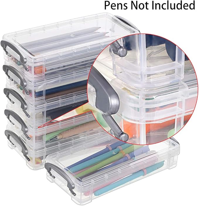 BTSKY Large Capacity Pencil Box, Office Supplies Storage Organizer Box, Brush Painting Pencils Storage Box Watercolor Pen Container Drawing Tools(6 Pack Clear)
