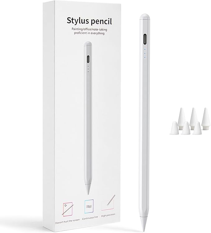 Stylus Pen for iPad 2018-2026, 2X Fast Charge Active Pencil with Tilt Sensitivity & Palm Rejection, iPad 11/10/9/8/7/6/A16, Air M4/M3/M2, Pro M5/M4, Mini 7/6/5 (White)