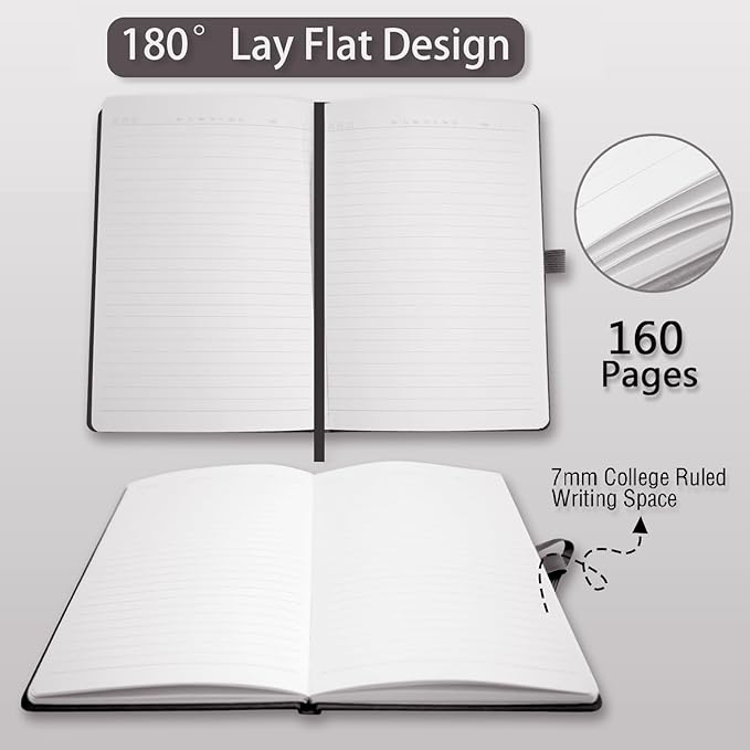 Heture Hardcover Notebooks, A5 Lined Journals Notebook for Writing 160 Pages, 8.2 x 5.5 inch, Classic Ruled Notebooks for College/Work/Travel (Lined-1 Pack, Black)